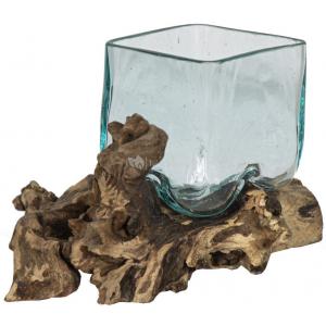 Decowood Glass F Square 20x20 cm vierkante glazen vaas op boomstronk L decoratie